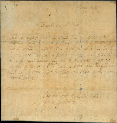 Martha Parke Custis's Great Cake recipe.