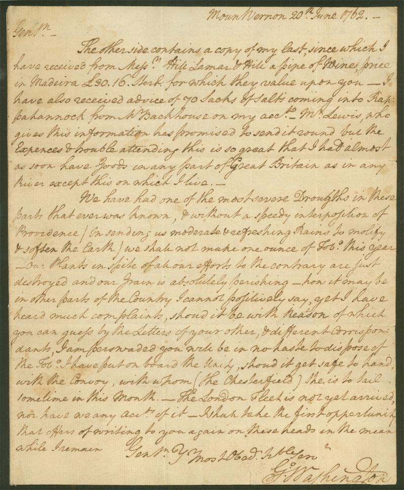 George Washington to Robert Cary and Co., June 20, 1762, MS-5766, MVLA. 
