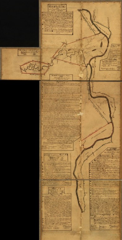 Eight survey tracts along the Kanawha River, W.Va. showing land granted to George Washington and others. (Image via Library of Congress)