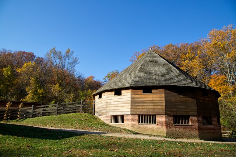 The recreated 16-Sided Barn at Mount Vernon