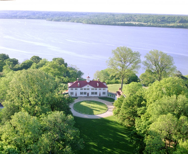 A view of Mount Vernon showing a view of the Maryland side of the Potomac, where the HMS Savage landed men to burn gentlemen's homes.