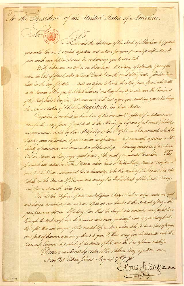 Seixas' letter to Washington from August 17, 1790 (Image via Library of Congress)