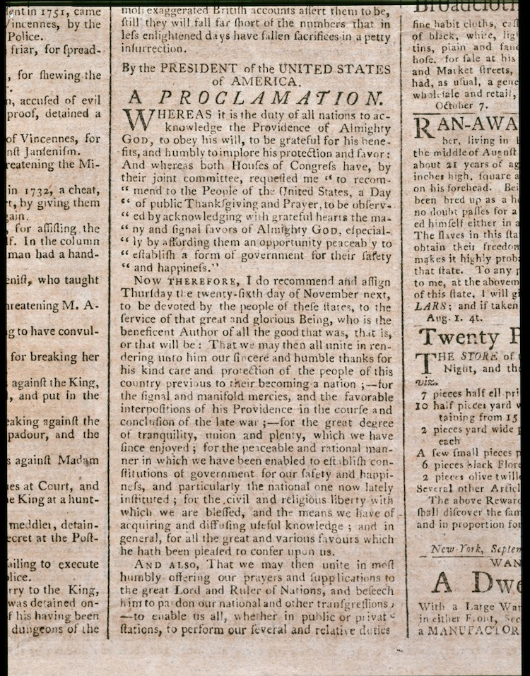 Thanksgiving Proclamation of 1789