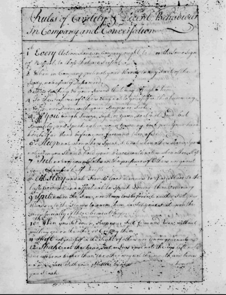 George Washington's Rules of Civility, ca. 1742-1747, Courtesy of the Library of Congress. 