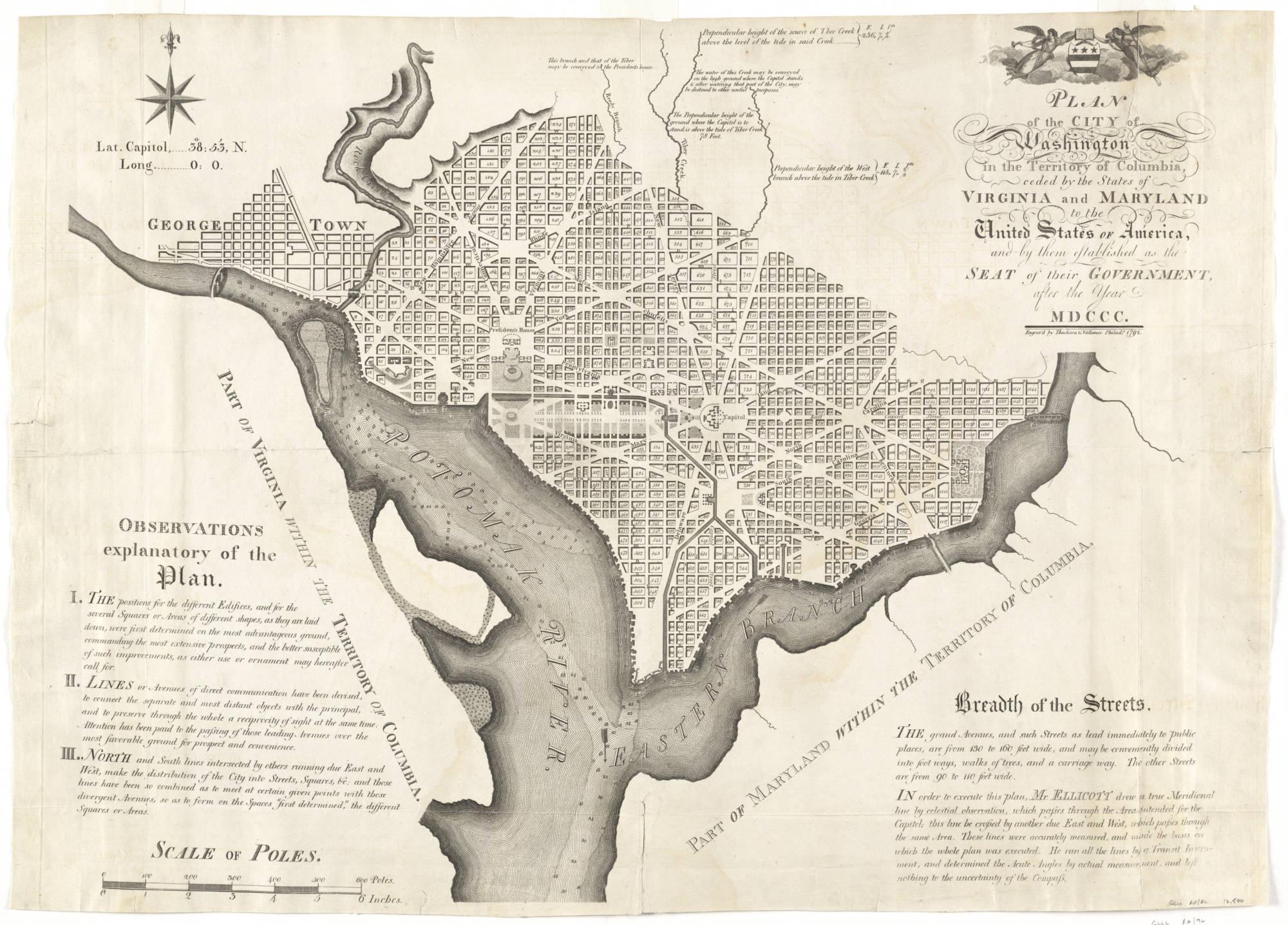 Andrew Ellicott's "Plan of the city of Washington in the territory of Columbia" [1792]. MVLA, Richard H. Brown Revolutionary War Map Collection