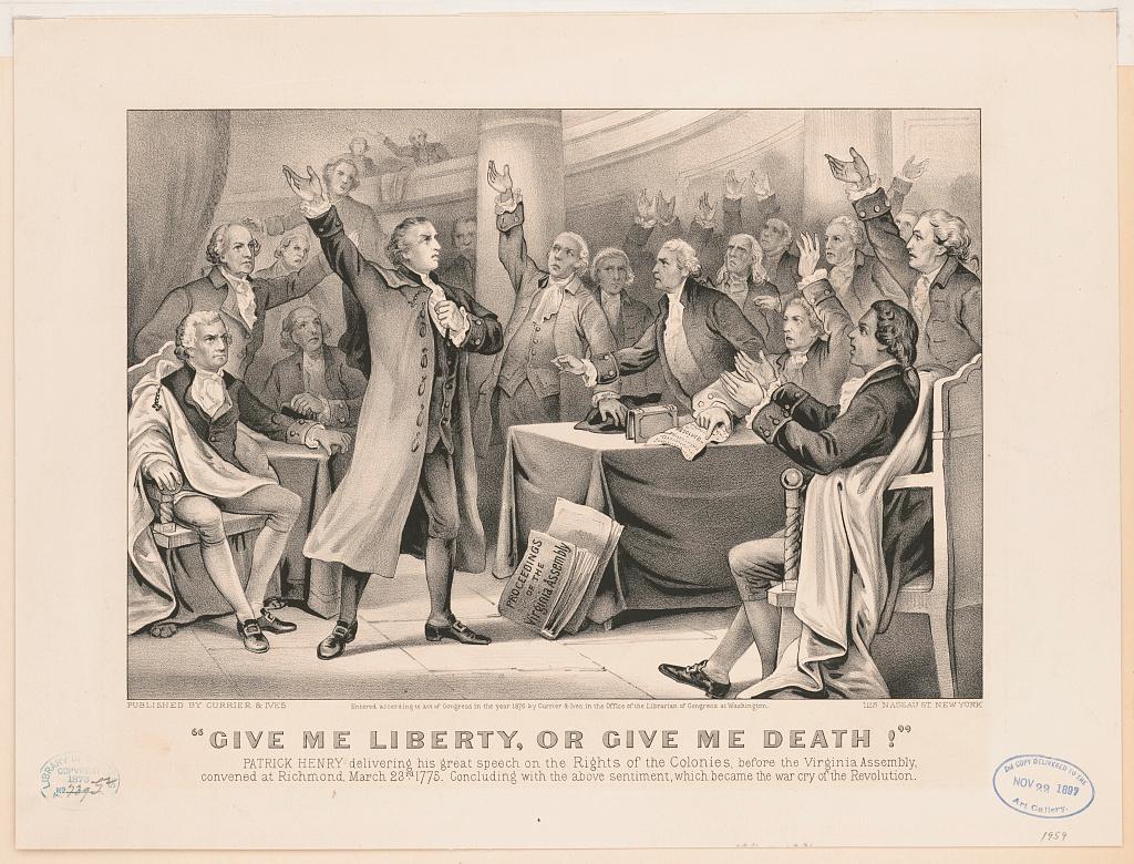 An 1876 rendering of Patrick Henry's "Liberty or Death" speech. Library of Congress Prints and Photographs Division, Washington, D.C.