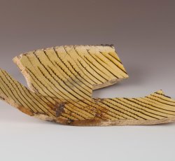 Staffordshire slipware trailed and combed dish with pie crust rim.