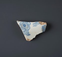 Handpainted blue tin-glaze earthenware plate or dish.