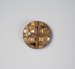 Gilt waist coat button with basketweave design and a bone back.