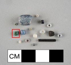 Drawn, simple, barrel-shaped, green seed bead