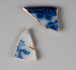 Flow-blue printed whiteware plate.