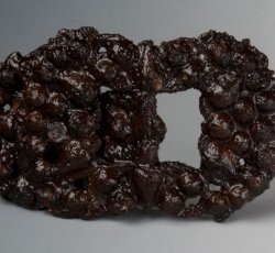 Iron clothing buckle with decorative cast design.