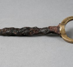 Copper alloy and iron hook.