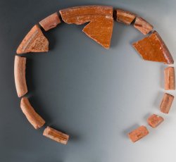 Post-medieval, London-area redware milk pan.