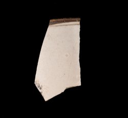 White slip-dipped stoneware mug rim and body.