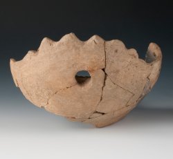 Colonoware vessel, scalloped edge.