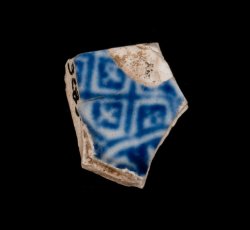 Blue printed whiteware vessel.