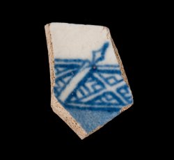 Blue printed whiteware vessel.