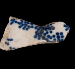 Blue transfer-printed whiteware vessel.