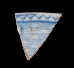 Light blue transfer-printed whiteware vessel.