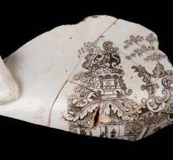 Transfer-printed, whiteware teapot. 