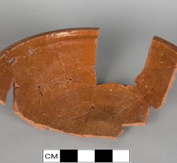 Post-Medieval, London-area redware milk pan, small.