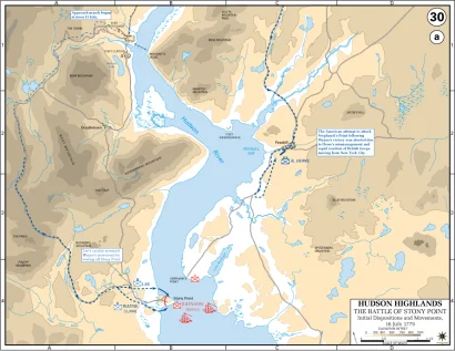 King's Ferry was an important river crossing between Stony and Verplank's Point in the Hudson Highlands.  It was the southernmost line of communication between New England and the Middle Colonies located between New York City and the West Point Fortifications.  Courtesy Department of History, United States Military Academy.