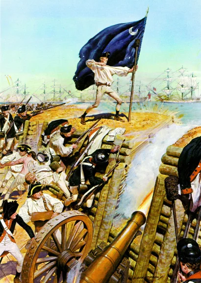 Charleston, 28 June 1776, by Charles McBarron, Courtesy United States Army Center for Military History.