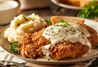 chicken fried steak with mashed potatoes