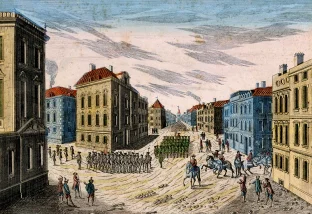 L'Entre Triumphale de Troupes Royales a Nouvelle Yorck, Franz Xaver Habermann, c. 1776. Purchase, 1998, MVLA [Print-5234/RP-828]