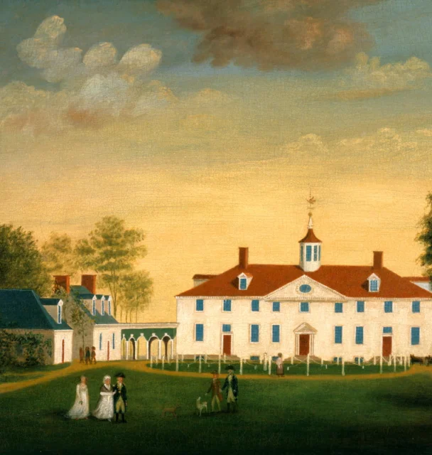 The West Front of Mount Vernon by Edward Savage c.1787-1792, MVLA, Bequest of Helen W. Thompson, 1964 [H-2445/B]