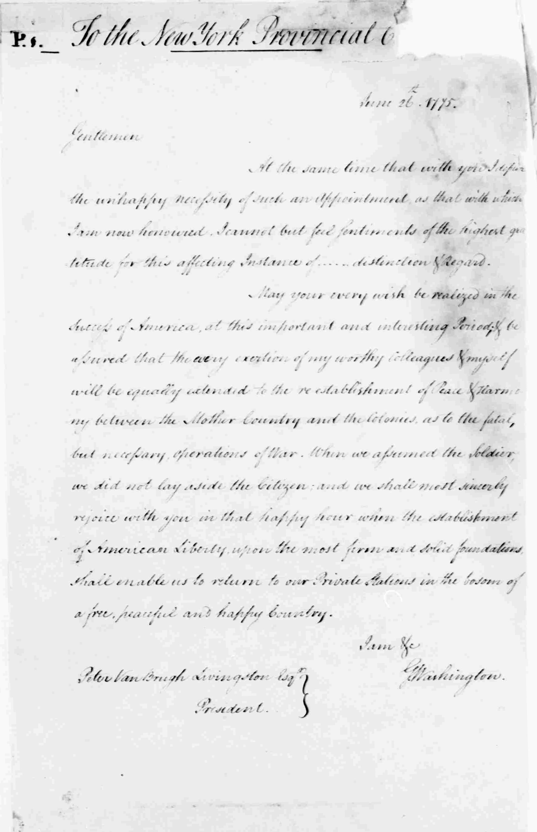 Letter to NY Provincial Congress