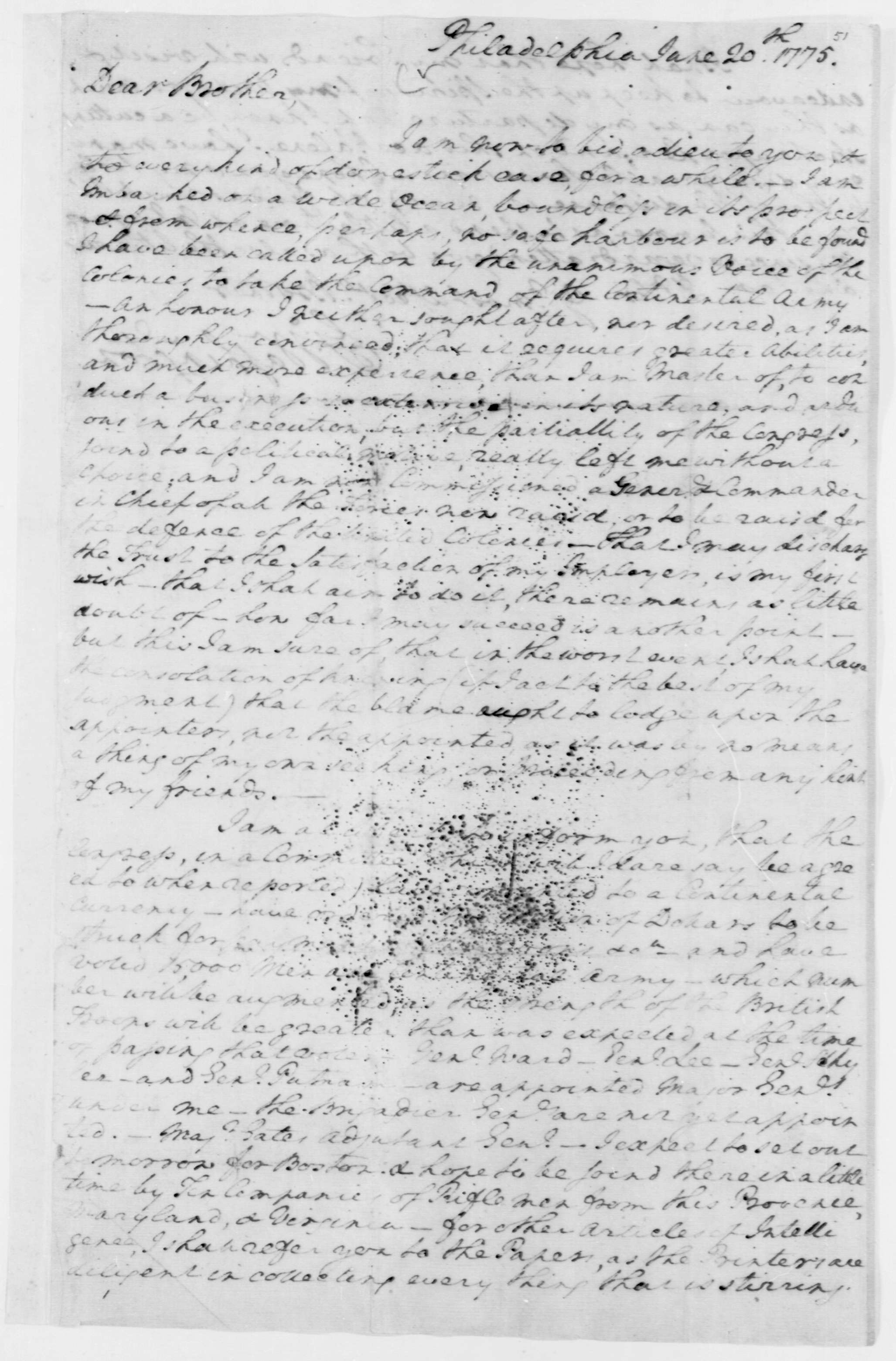 George Washington to John A. Washington, June 20, 1775