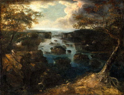 The Passage of the Pato&#039;k thro&#039; the blew mountain, at the confluence of that River with the Shan&#039;h.  This painting hangs in Washington&#039;s Mount Vernon New Room. By George Beck, 1797, oil on canvas, W-3, MVLA. 