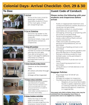 Colonial Days Arrival Instructions