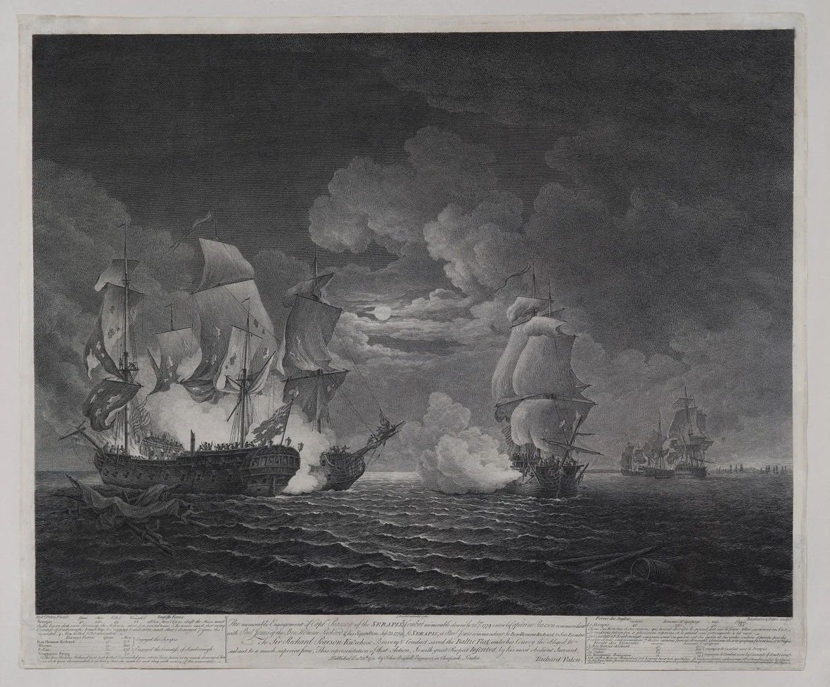 The Memorable Engagement of Captn. Pearson of the Serapis with Paul Jones of the Bon Homme Richard & his Squadron, Sep. 23, 1779