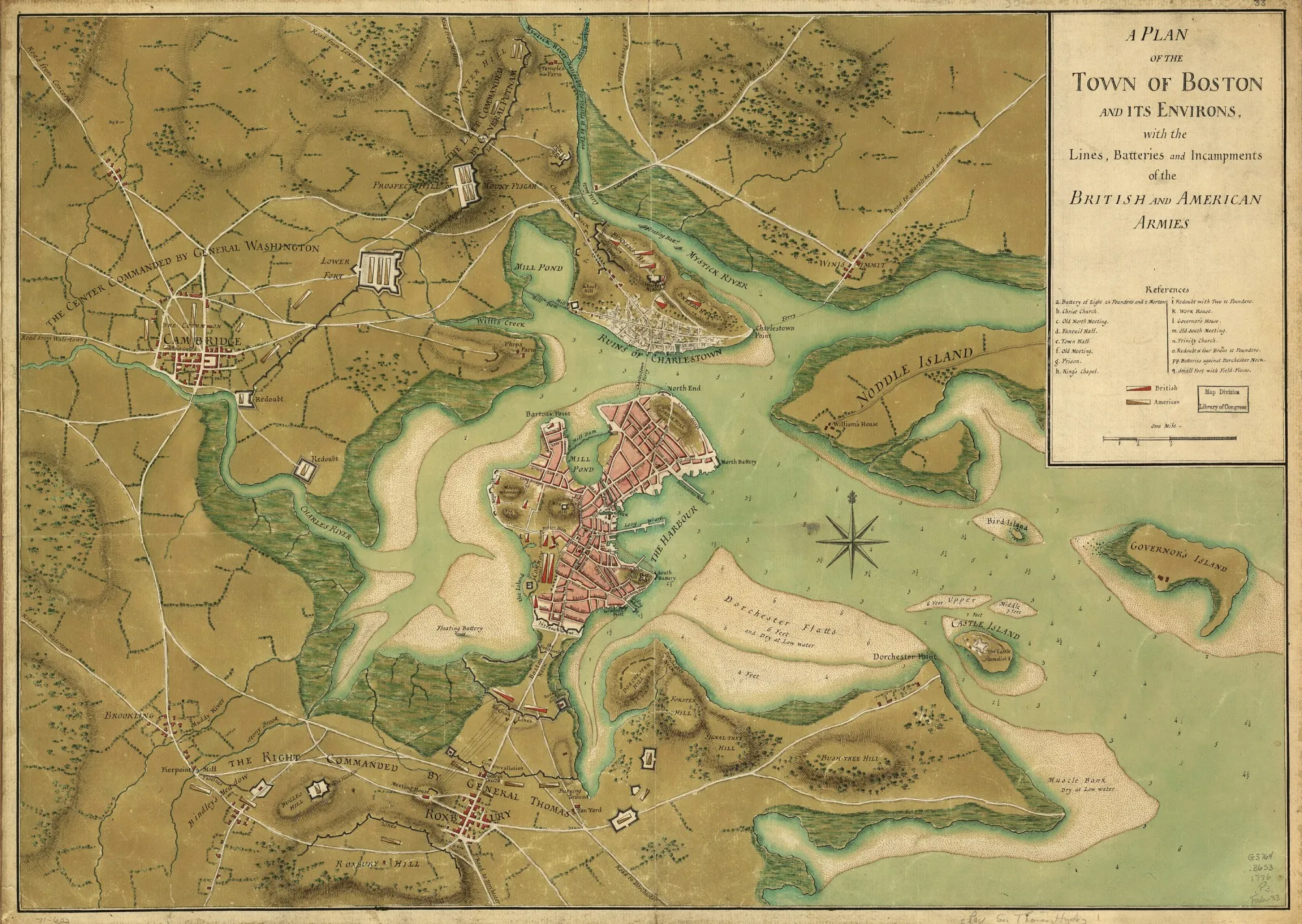 Boston, its environs and harbor, with the rebels works raised against that town in 1775