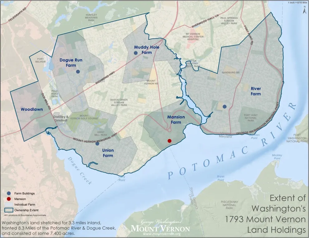 Extent of Washington's 1793 Mount Vernon Land Holdings
