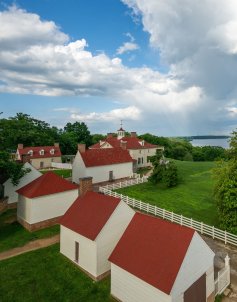 overhead view of historic area buildings