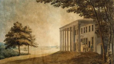 View of Mount Vernon with the Washington Family on the Piazza