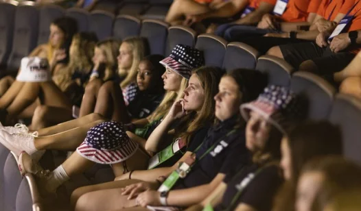students watching film