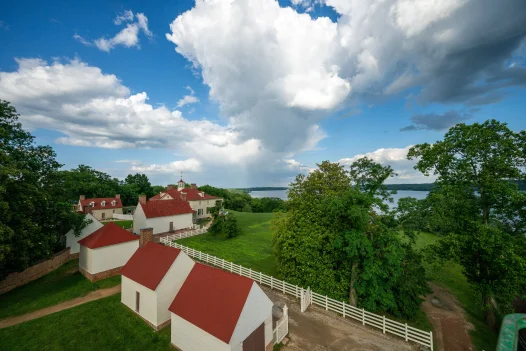 overhead view of historic area buildings