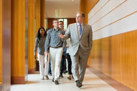 Douglas Bradburn, the Library's founding director, leads a tour of the Washington Library. (MVLA)