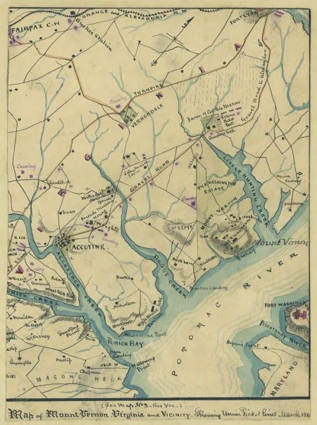 Map of Mount Vernon, Virginia and vicinity showing Union picket lines, March 1861. Robert Knox Sneden, Library of Congress.