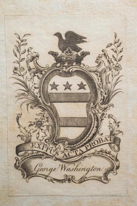 George Washington's bookplate, MVLA, photo by Mark Finkenstaedt.