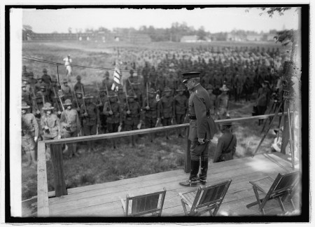 General Pershing addresses the troops at Camp Humphreys in 1921. (Library of Congress)