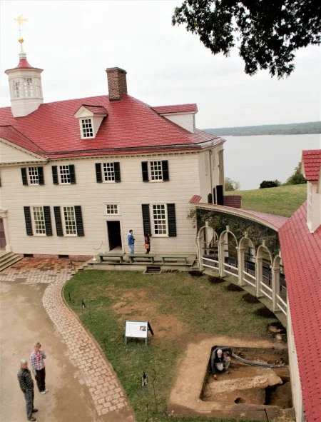 Though not visible on the landscape today, Mount Vernon once had a dairy located just west of the Mansion. This building was demolished in 1775 to make room for the new kitchen and expanded Mansion. In 2013, Mount Vernon archaeologists uncovered a small portion of this early dairy.