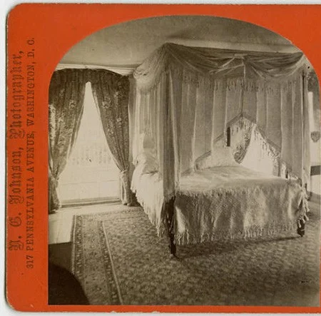 Early 19th cetury stereoview of the Washingtons' bedchamber (MVLA)