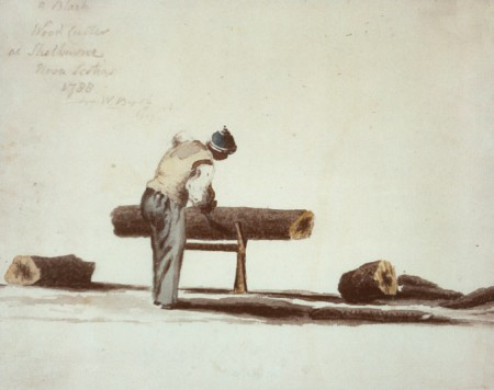 A Black Loyalist wood cutter, at Shelburne, Nova Scotia, in 1788, by Captain William Booth. Courtesy of the Library and Archives Canada 