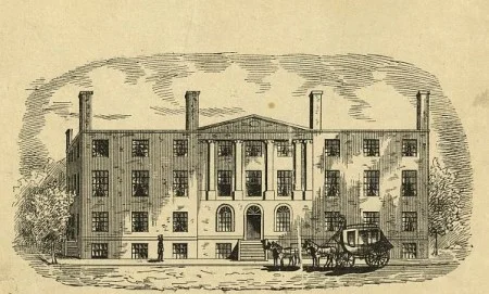 Print of the Blodget's Hotel from c1820s. From 1802 to 1836 the U.S. Patent Office was housed in this building. Library of Congress.
